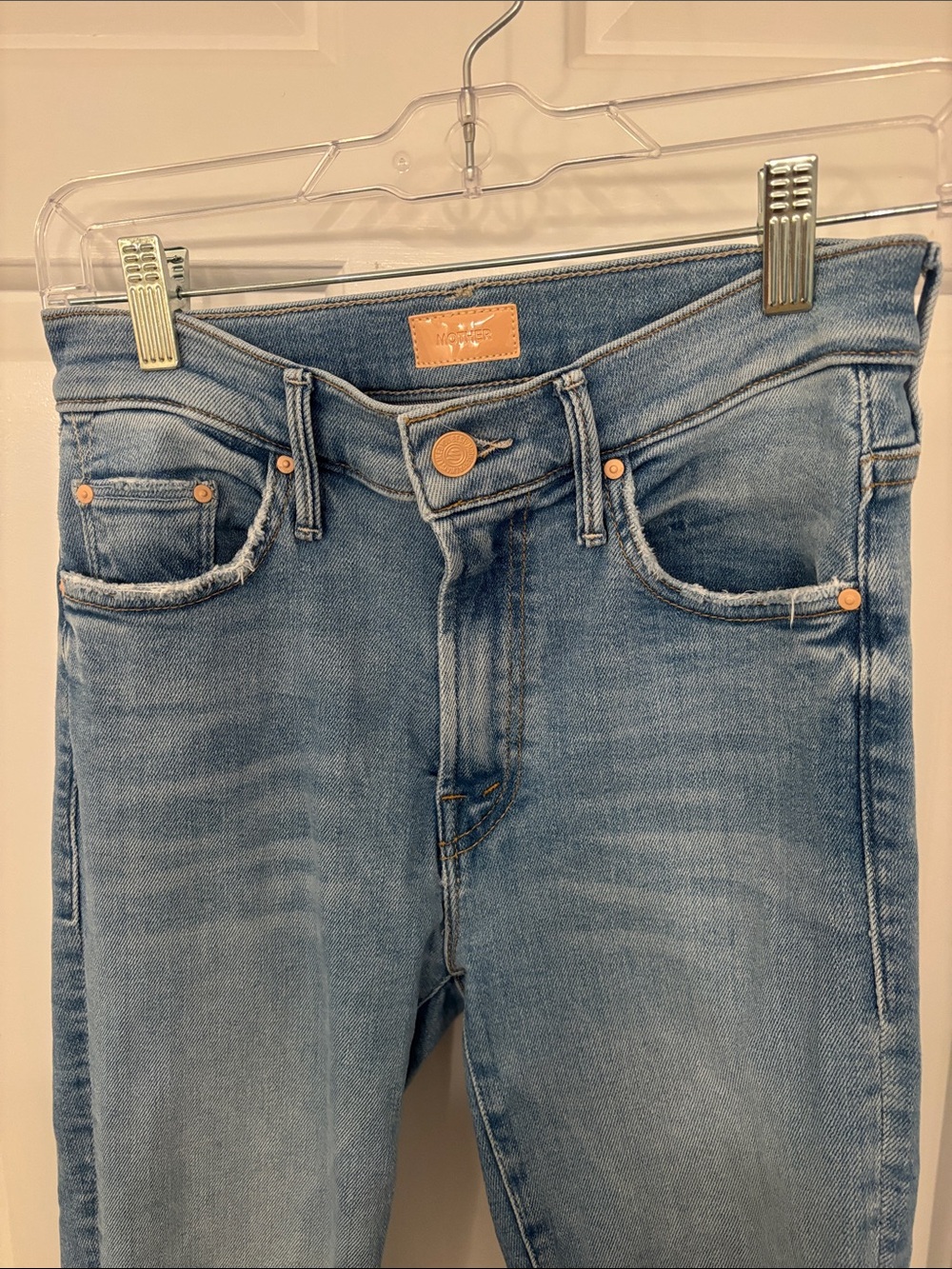 MOTHER Light Blue Cropped Frayed-Hem Jeans - Picture 2 of 12